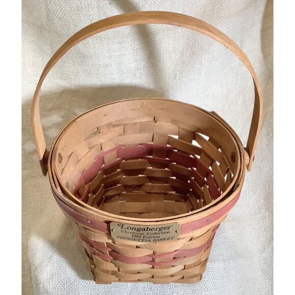1988 LONGABERGER Christmas Collection red Poinsettia basket initials M E B - Picture 6 of 9